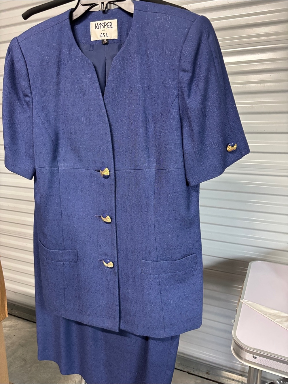 Kasper Women's Short Sleeve Royal Blue Blazer with Gold Buttons